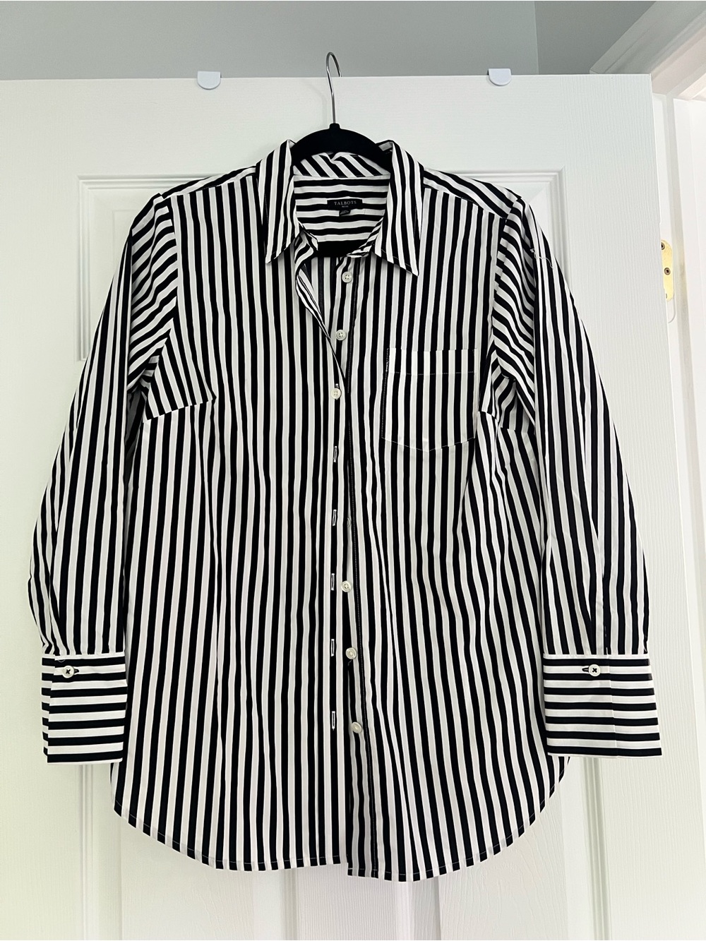 Talbots Black and White Vertical Stripe Dress Shirt